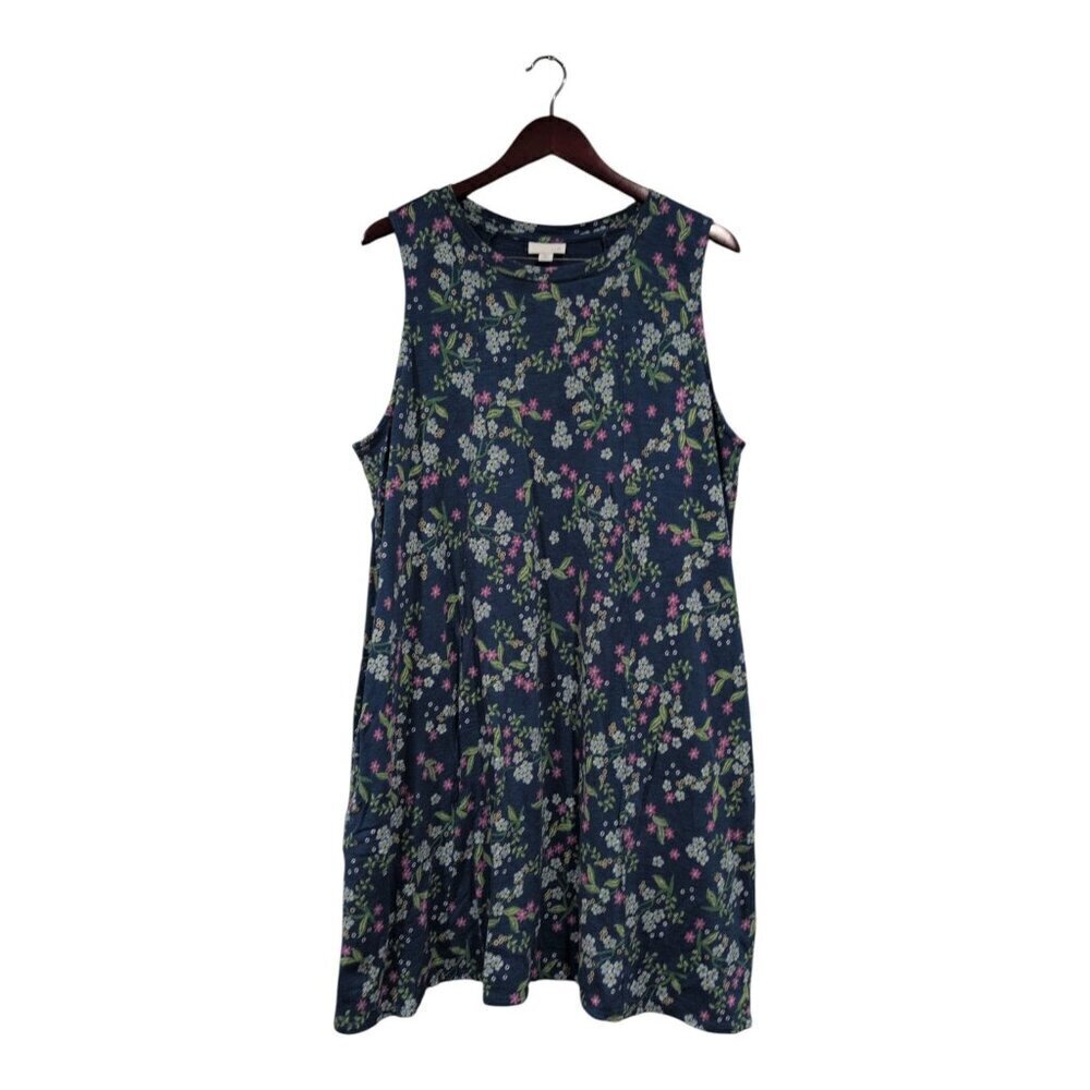 J Jill Women's Blue Floral Sleeveless Tank Dress Pockets Cottagecore Sz XL Pet